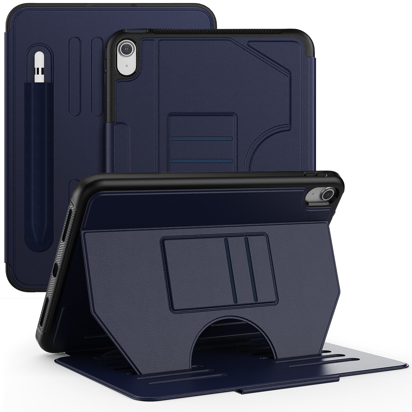 For iPad 10.9 (2022) A2696 Case with Card Holder, 5-Level Adjustable Stand Pen Slot Tablet Flip Cover
