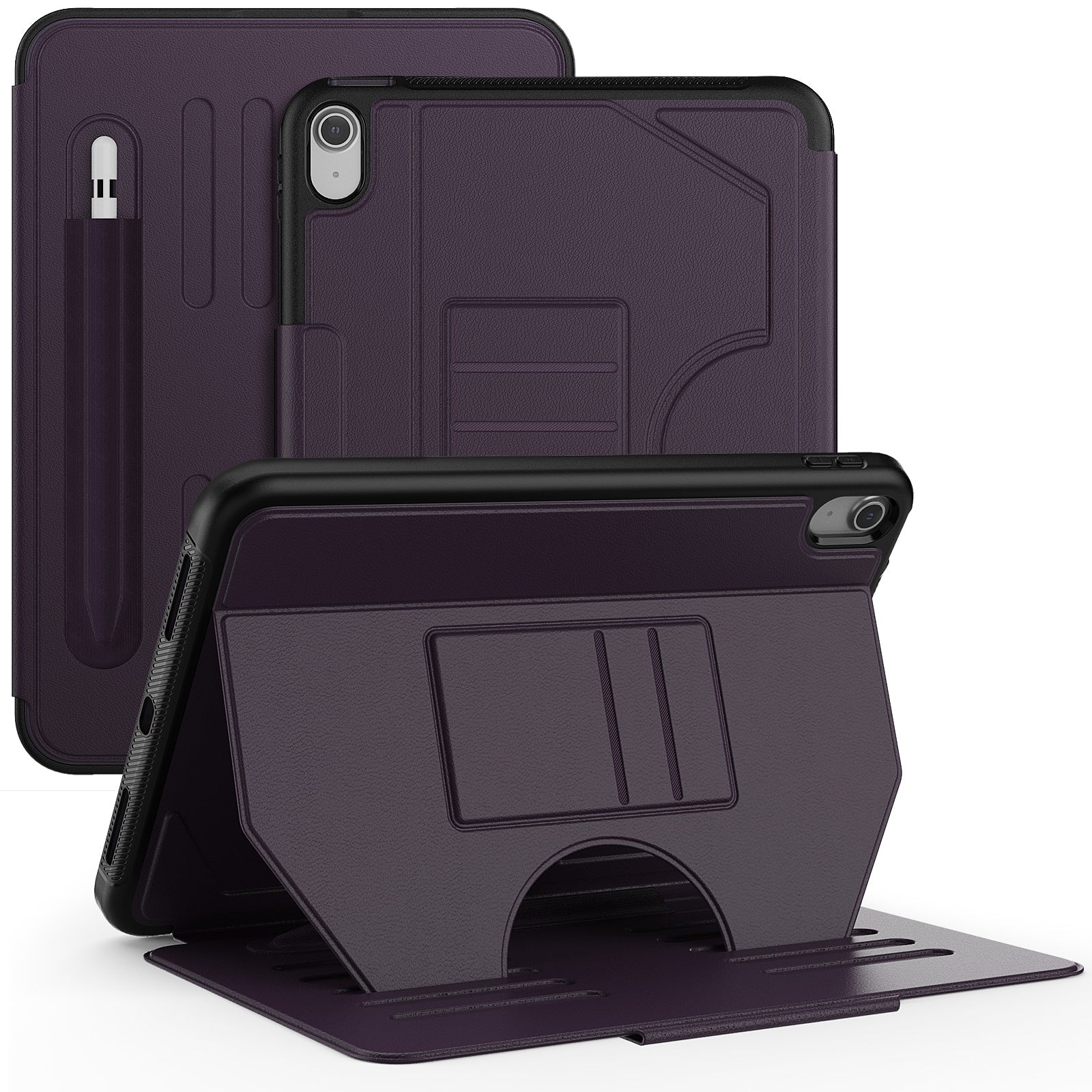For iPad 10.9 (2022) A2696 Case with Card Holder, 5-Level Adjustable Stand Pen Slot Tablet Flip Cover