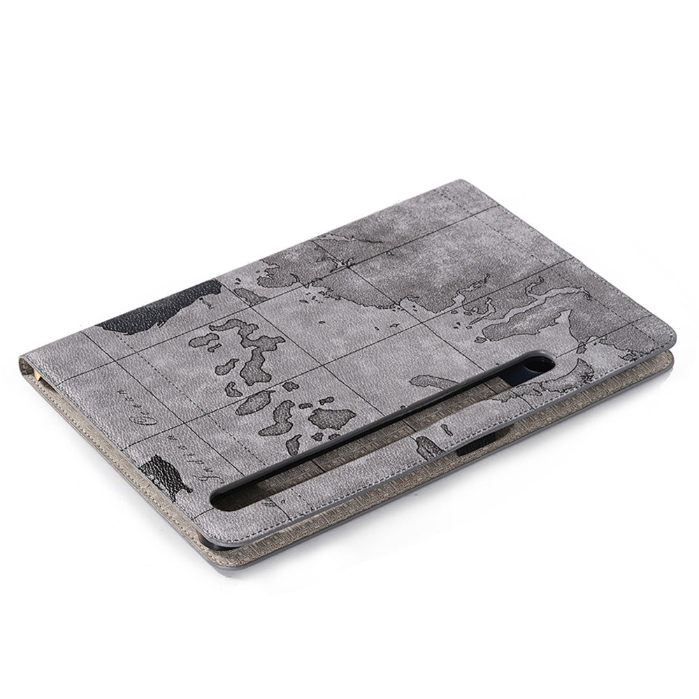 For Samsung Galaxy Tab S9 Wallet Case Map Pattern PU Leather Protective Tablet Cover