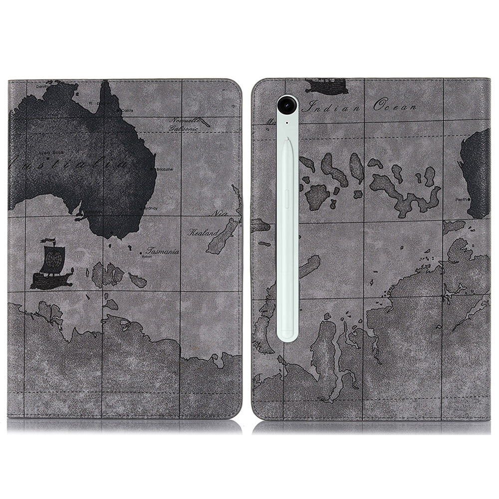 For Samsung Galaxy Tab S9 FE Protective Case Map Pattern PU Leather Tablet Wallet Cover