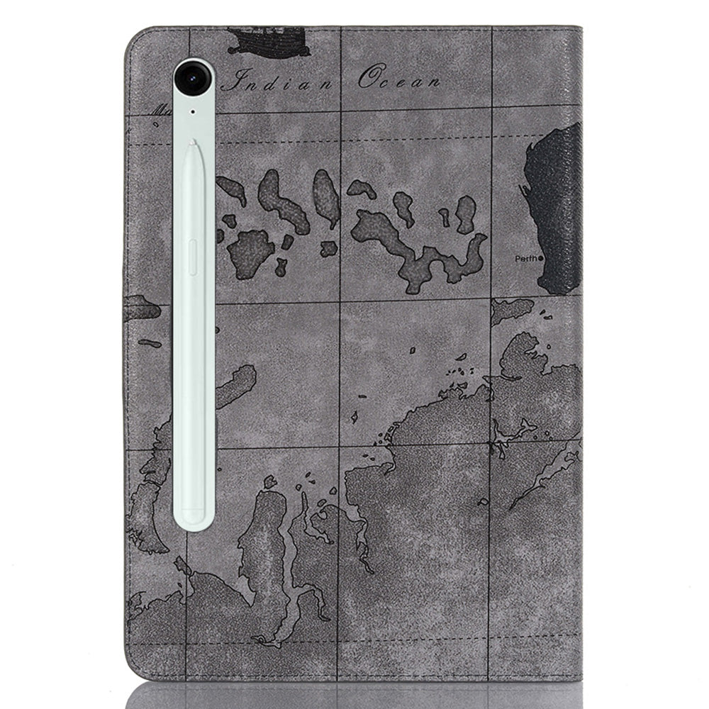 For Samsung Galaxy Tab S9 FE Protective Case Map Pattern PU Leather Tablet Wallet Cover