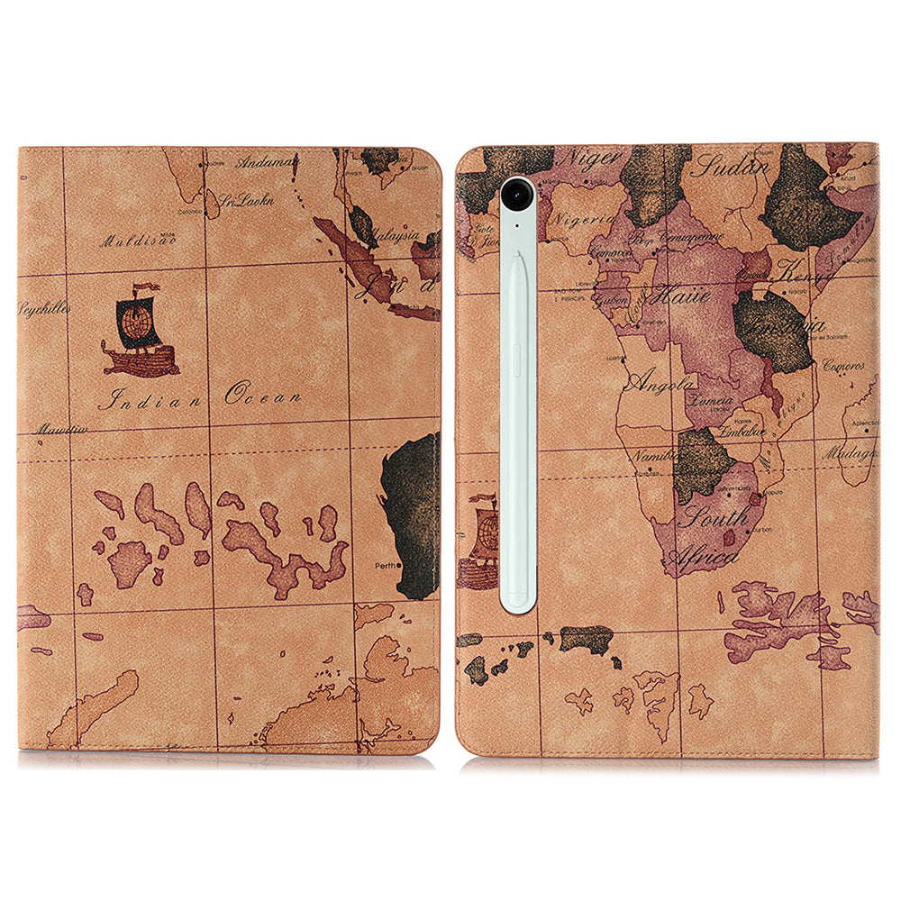 For Samsung Galaxy Tab S9 FE Protective Case Map Pattern PU Leather Tablet Wallet Cover