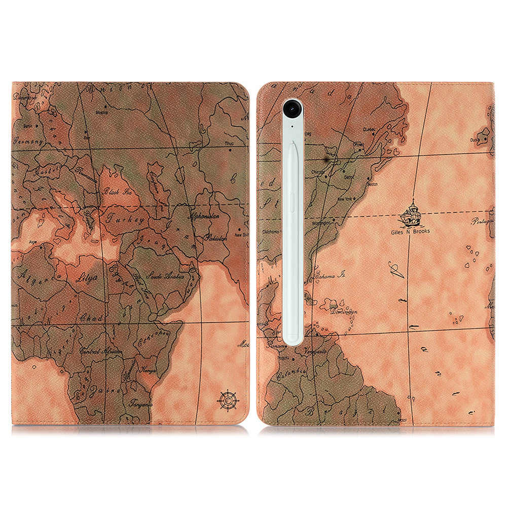 For Samsung Galaxy Tab S9 FE Protective Case Map Pattern PU Leather Tablet Wallet Cover