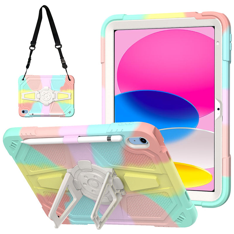 For iPad 10.9 (2022) Kickstand Case PC+Silicone Anti-drop Tablet Cover with Shoulder Strap