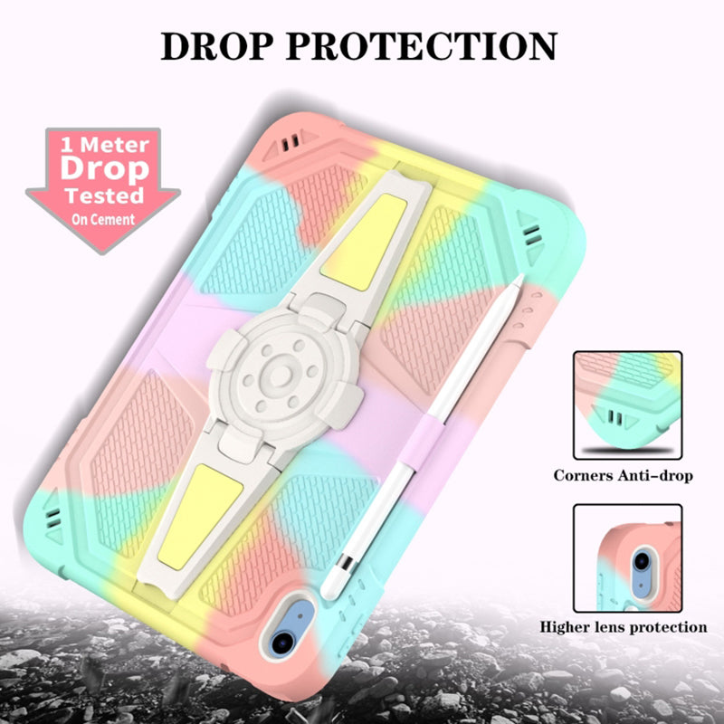 For iPad 10.9 (2022) Kickstand Case PC+Silicone Anti-drop Tablet Cover with Shoulder Strap