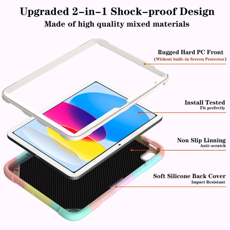 For iPad 10.9 (2022) Kickstand Case PC+Silicone Anti-drop Tablet Cover with Shoulder Strap