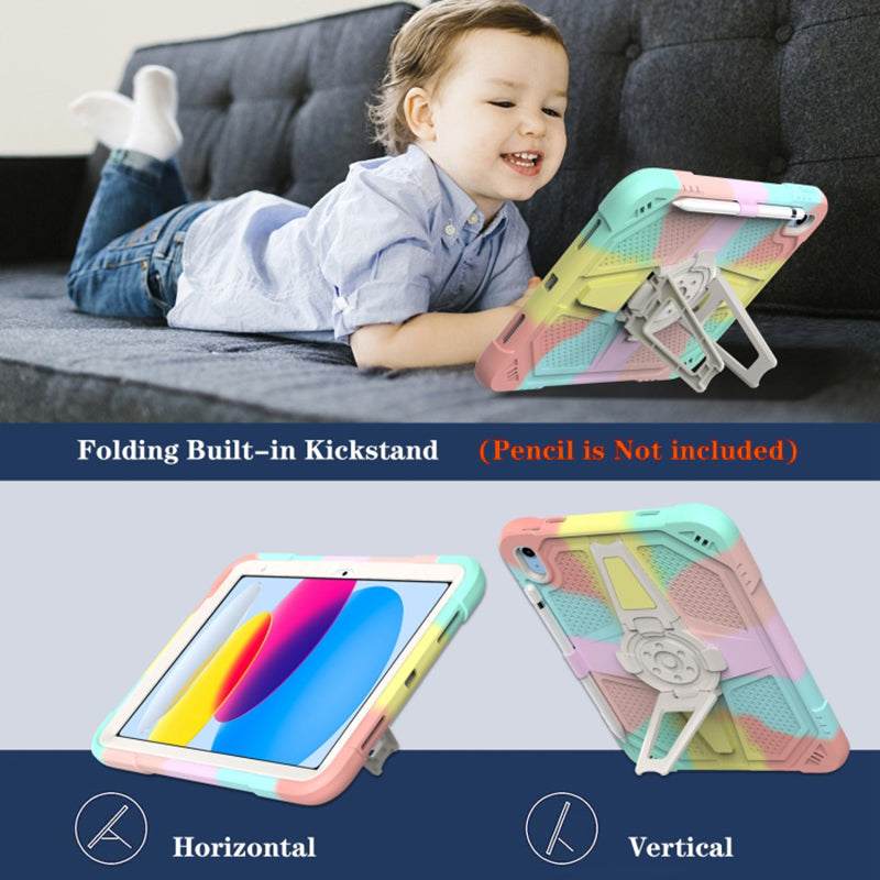 For iPad 10.9 (2022) Kickstand Case PC+Silicone Anti-drop Tablet Cover with Shoulder Strap