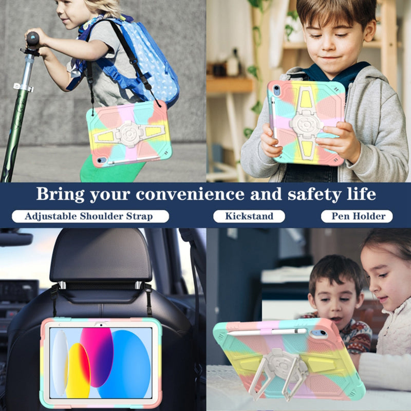For iPad 10.9 (2022) Kickstand Case PC+Silicone Anti-drop Tablet Cover with Shoulder Strap