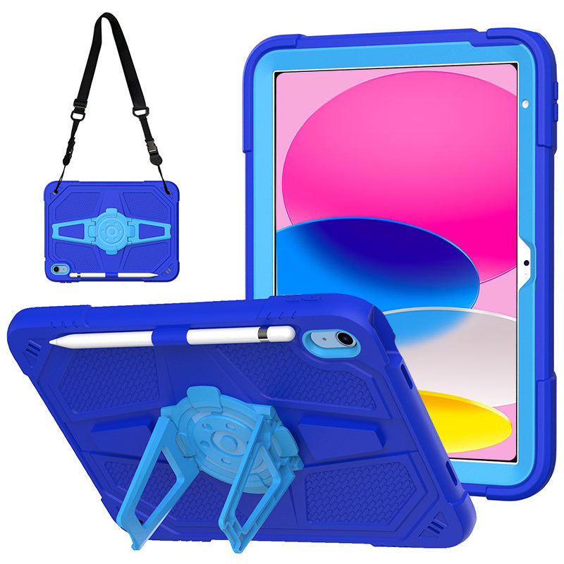 For iPad 10.9 (2022) Kickstand Case PC+Silicone Anti-drop Tablet Cover with Shoulder Strap