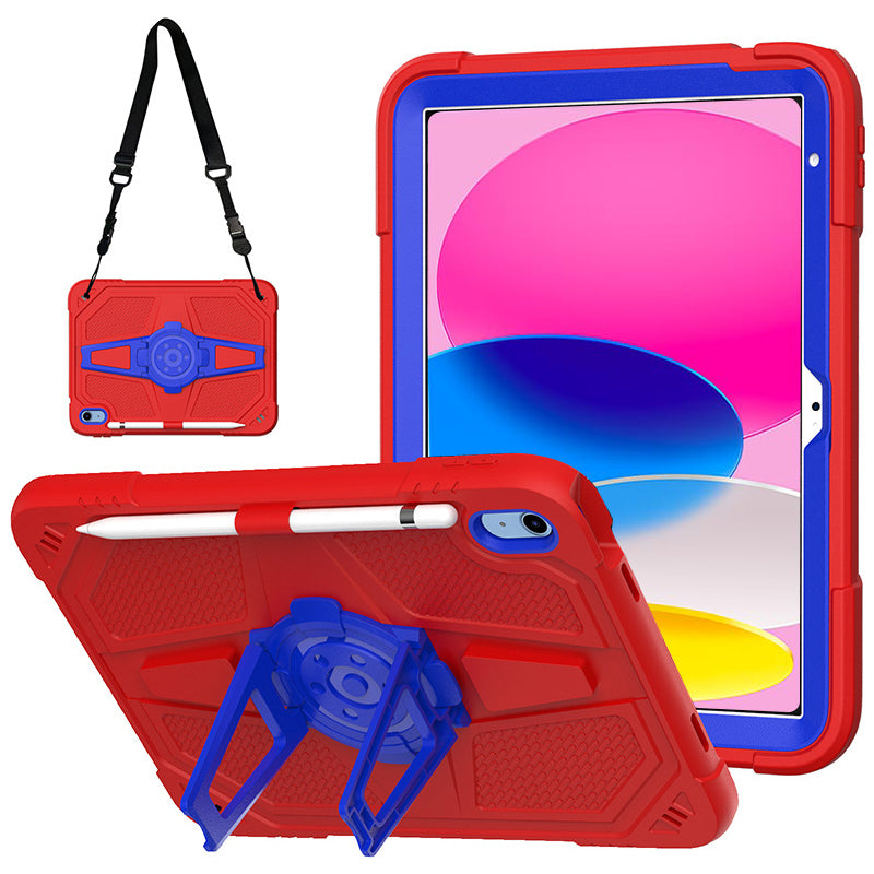 For iPad 10.9 (2022) Kickstand Case PC+Silicone Anti-drop Tablet Cover with Shoulder Strap