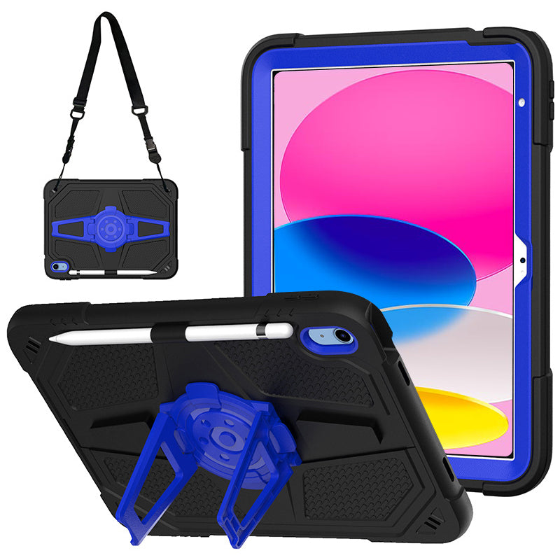 For iPad 10.9 (2022) Kickstand Case PC+Silicone Anti-drop Tablet Cover with Shoulder Strap
