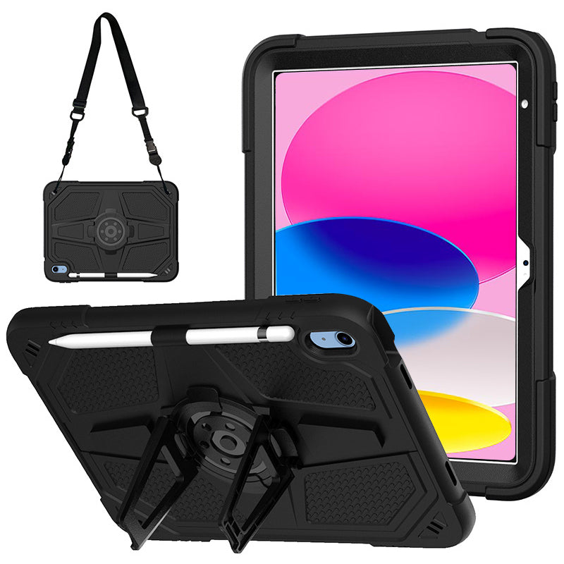 For iPad 10.9 (2022) Kickstand Case PC+Silicone Anti-drop Tablet Cover with Shoulder Strap
