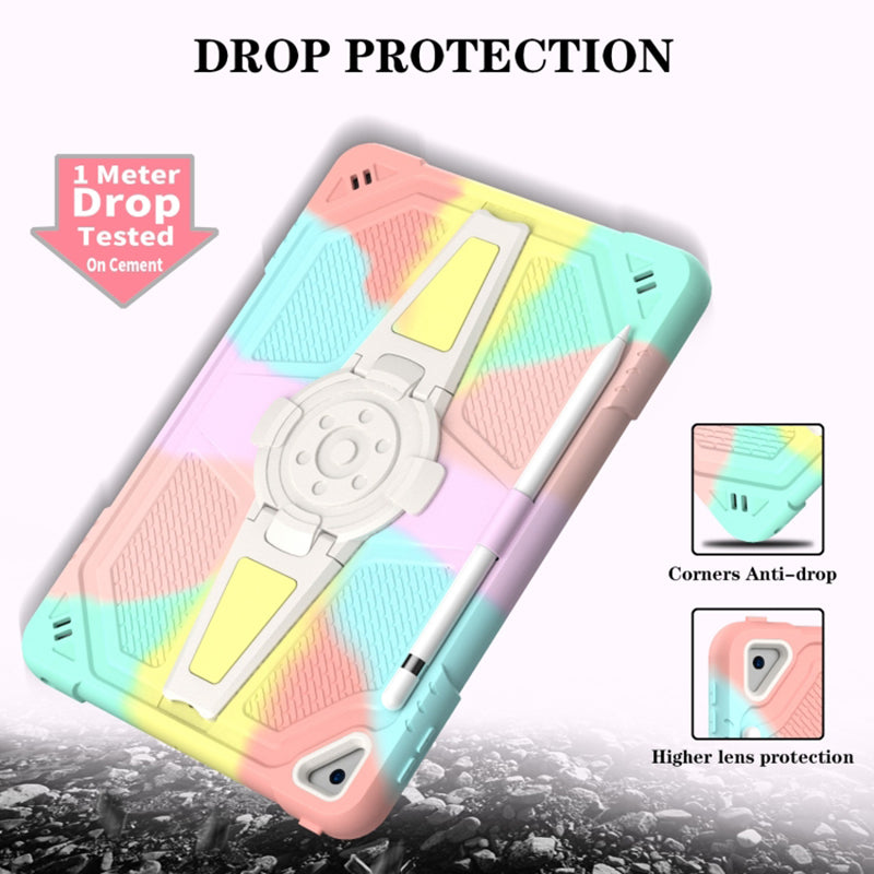 For iPad 10.2 (2021) / (2020) / (2019) Tablet Case with Shoulder Strap Kickstand PC+Silicone Cover