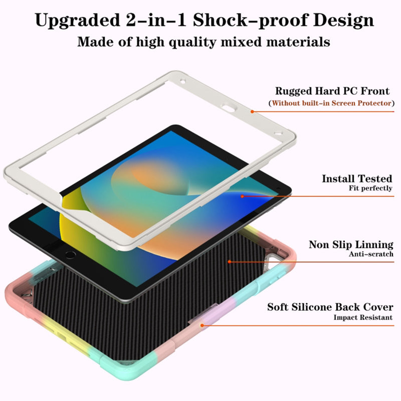 For iPad 10.2 (2021) / (2020) / (2019) Tablet Case with Shoulder Strap Kickstand PC+Silicone Cover