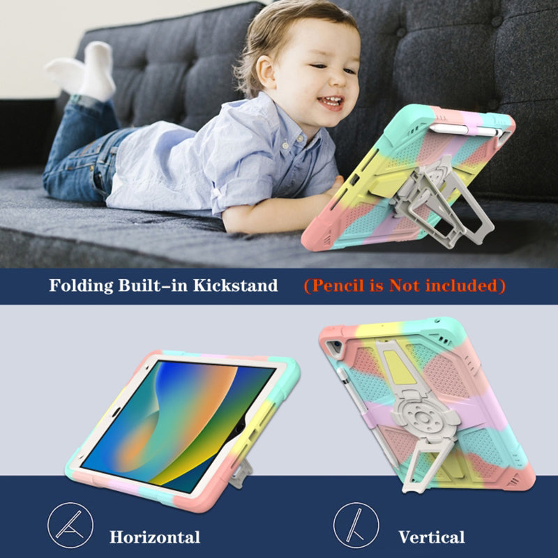 For iPad 10.2 (2021) / (2020) / (2019) Tablet Case with Shoulder Strap Kickstand PC+Silicone Cover