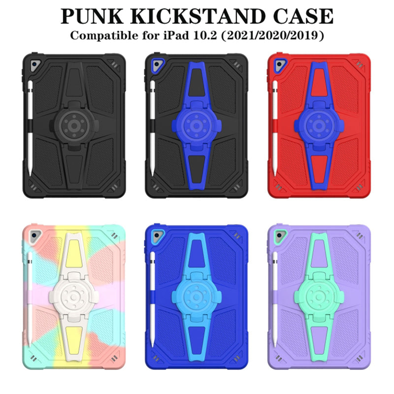 For iPad 10.2 (2021) / (2020) / (2019) Tablet Case with Shoulder Strap Kickstand PC+Silicone Cover