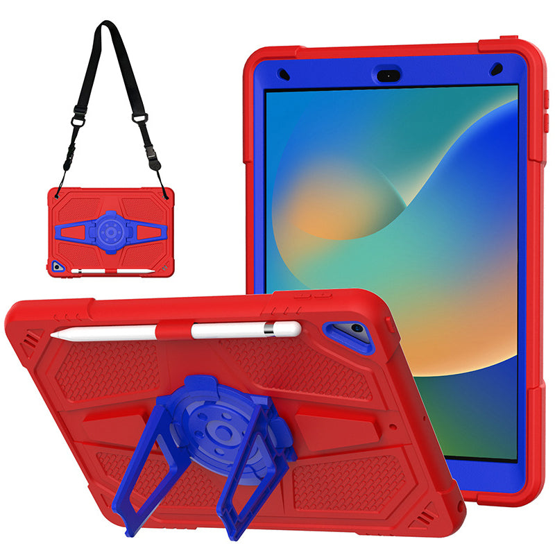 For iPad 10.2 (2021) / (2020) / (2019) Tablet Case with Shoulder Strap Kickstand PC+Silicone Cover