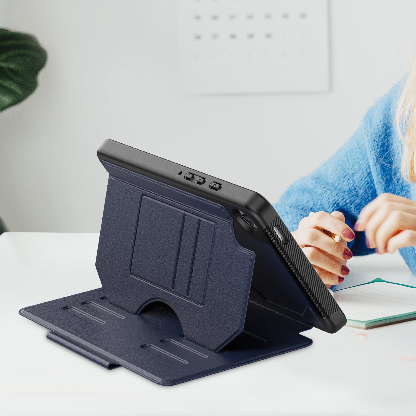 For Samsung Galaxy Tab A9 (SM-X110 / X115) Case 5-Level Adjustable Stand Tablet Cover with Card Holder and Pen Slot