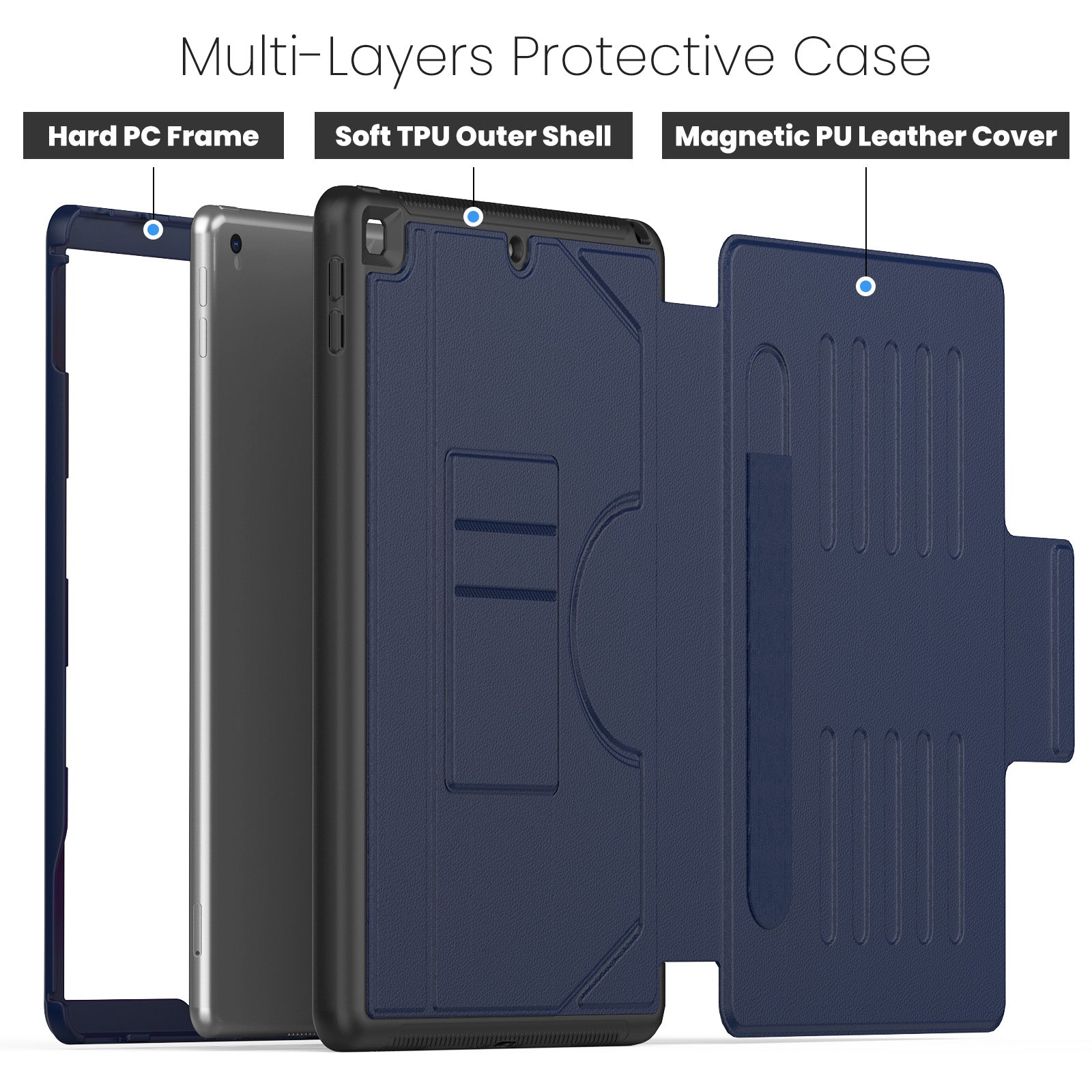 For iPad 10.2 (2021) / 10.2 (2019) / 10.2 (2020) Case Shockproof Card Holder Flip Tablet Cover with Pen Slot