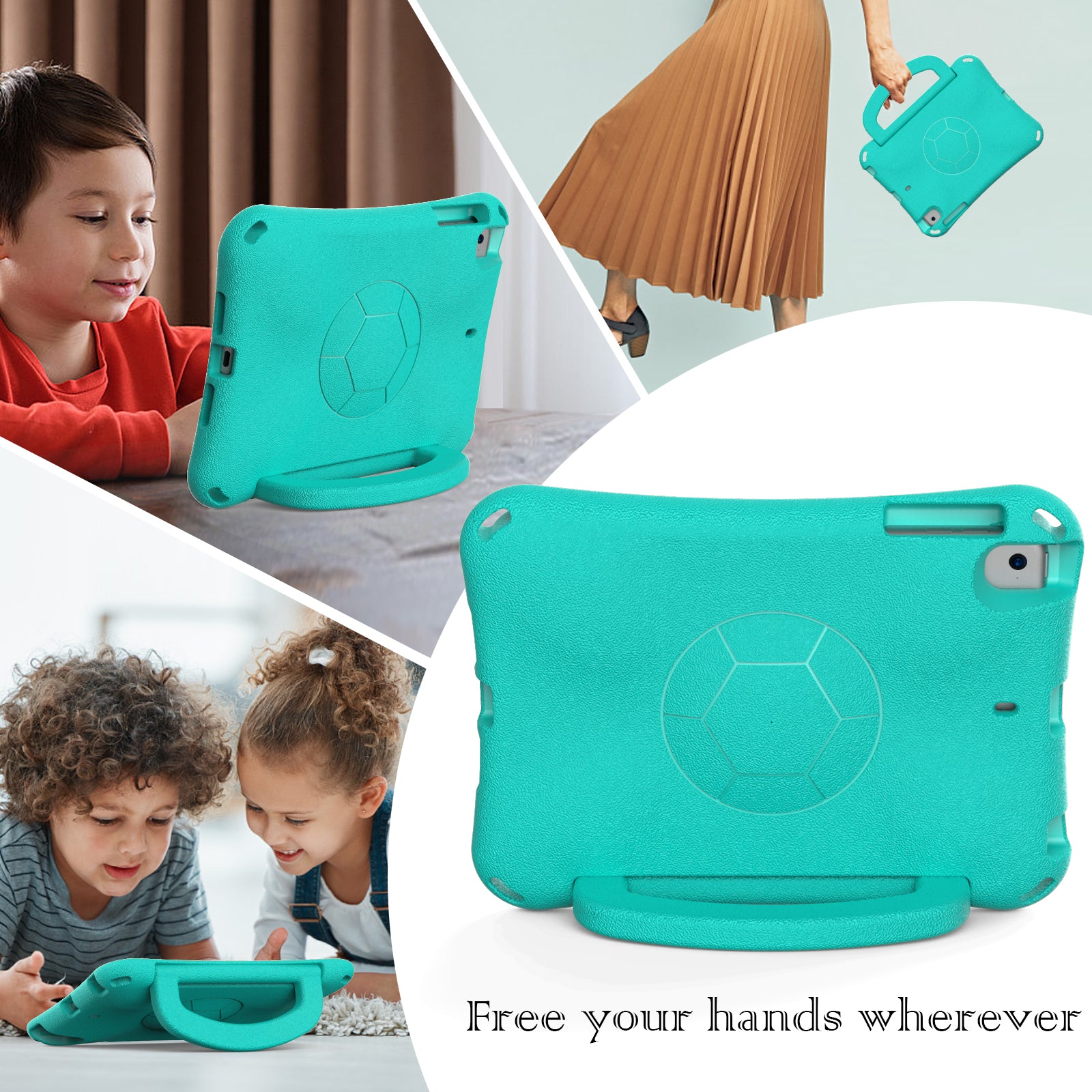 For iPad Mini / Mini 2 / mini 3 / mini 4 / mini (2019) 7.9 inch Kickstand Case Soccer-Pattern EVA Tablet Hard Cover