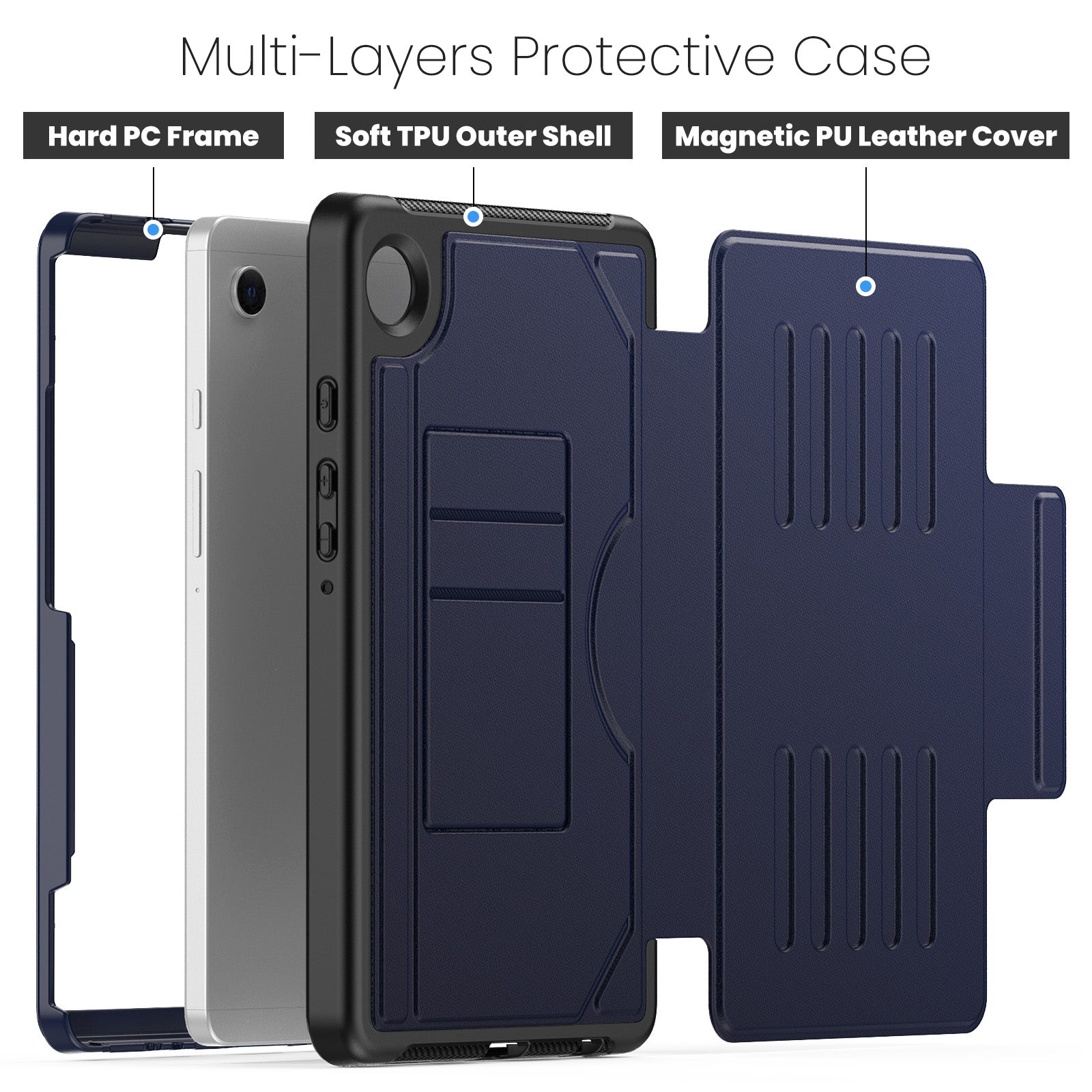 For Samsung Galaxy Tab A9+ SM-X210 / X216 / X218 Case 5-Level Stand Pen Slot Tablet Cover