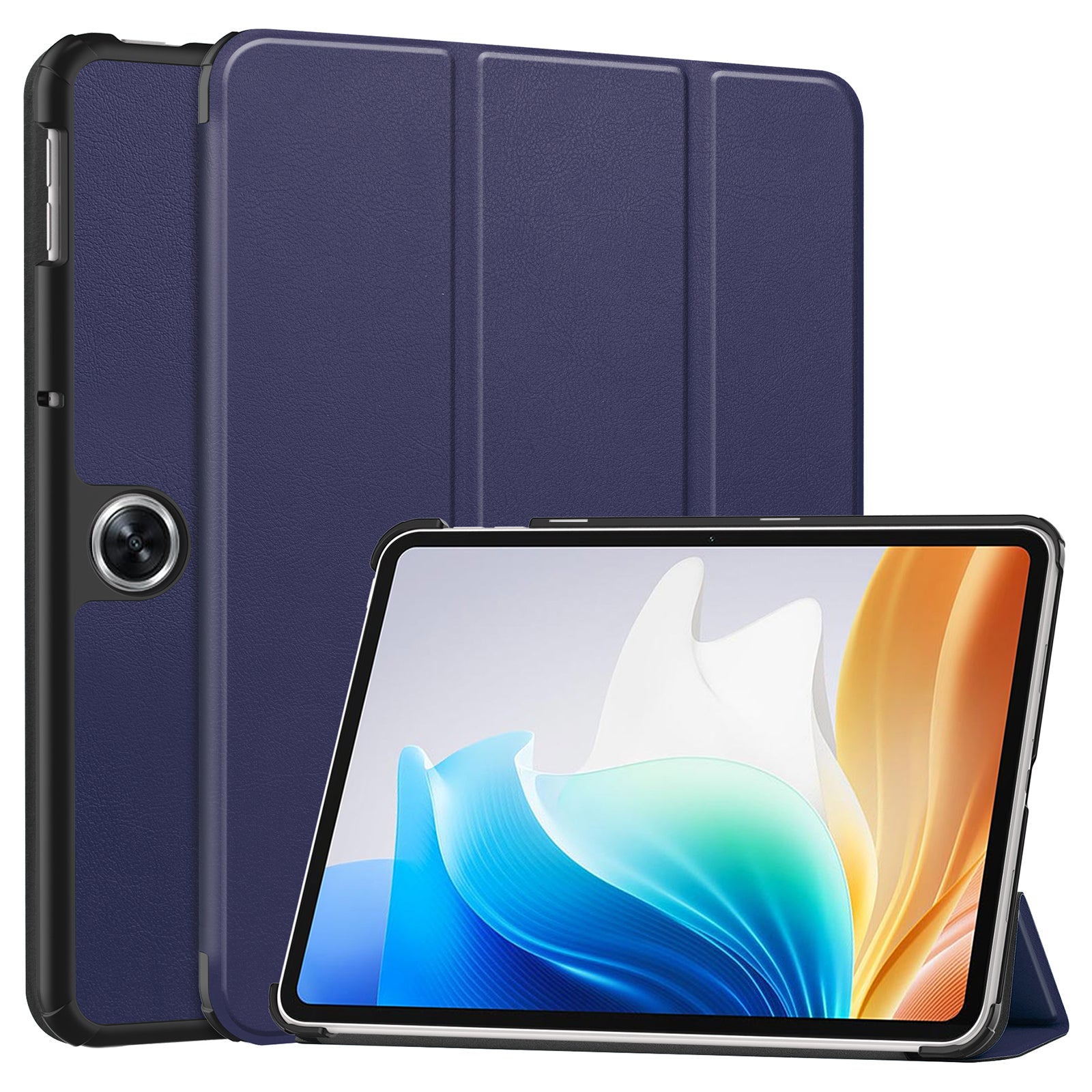 For Oppo Pad Air 2 Case PC+Leather Auto Wake Sleep Protective Shell with Tri-fold Stand