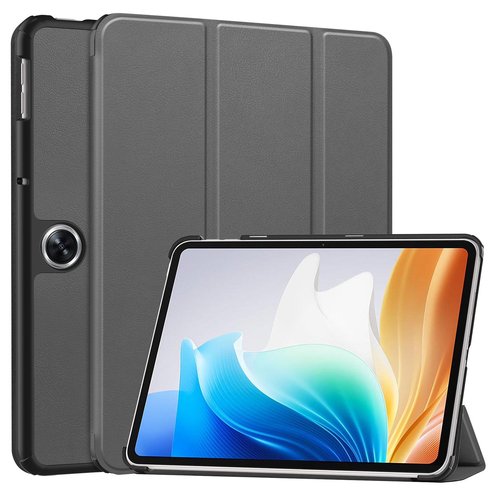 For Oppo Pad Air 2 Case PC+Leather Auto Wake Sleep Protective Shell with Tri-fold Stand