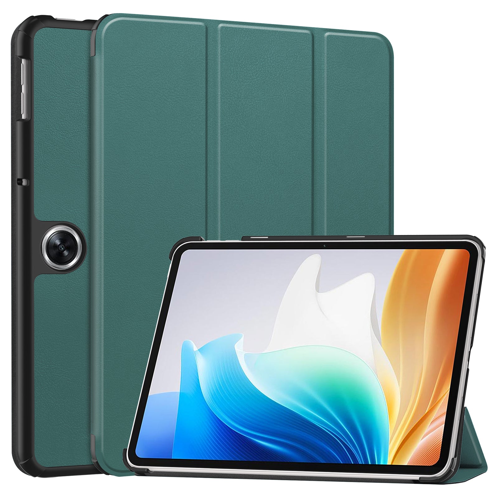For Oppo Pad Air 2 Case PC+Leather Auto Wake Sleep Protective Shell with Tri-fold Stand