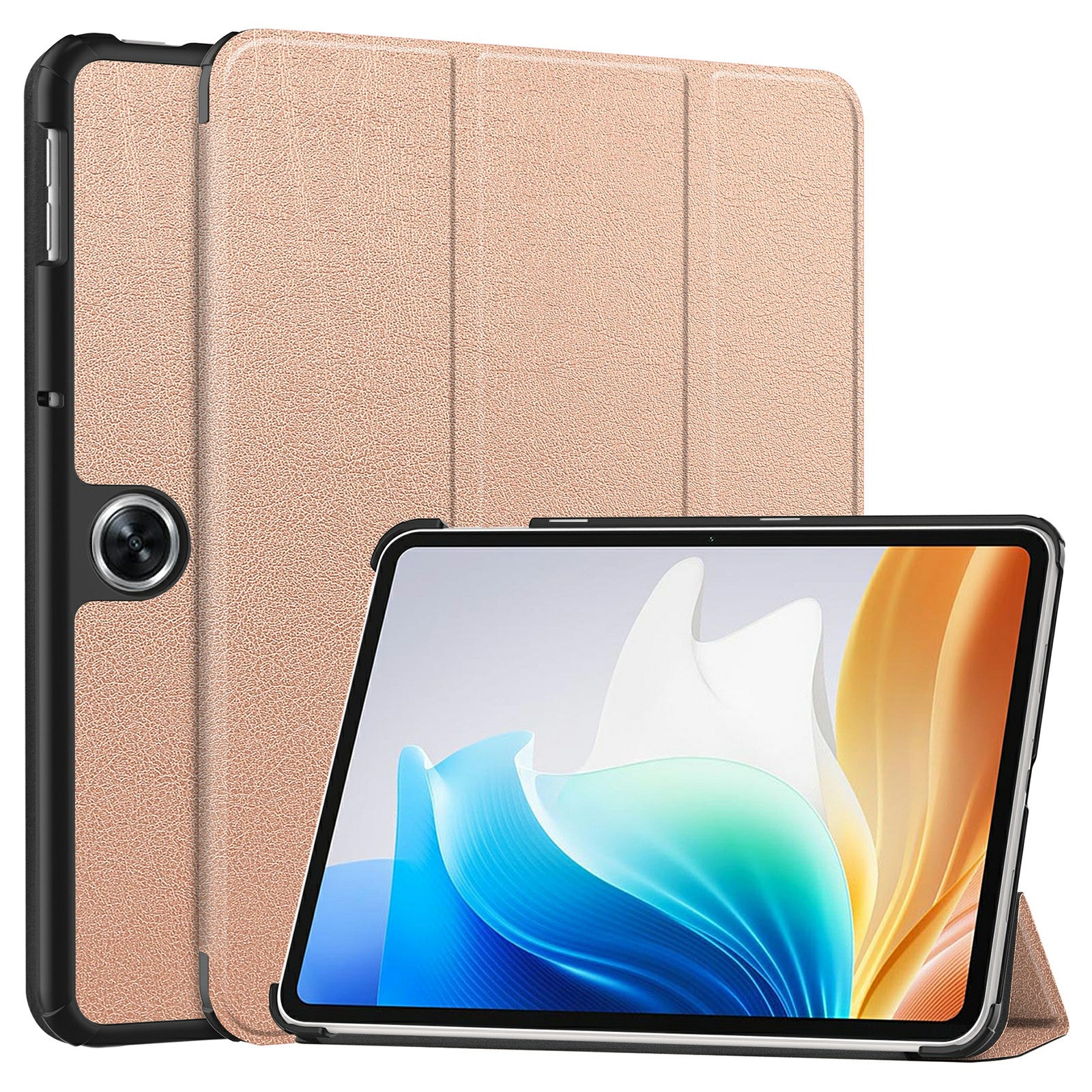 For Oppo Pad Air 2 Case PC+Leather Auto Wake Sleep Protective Shell with Tri-fold Stand