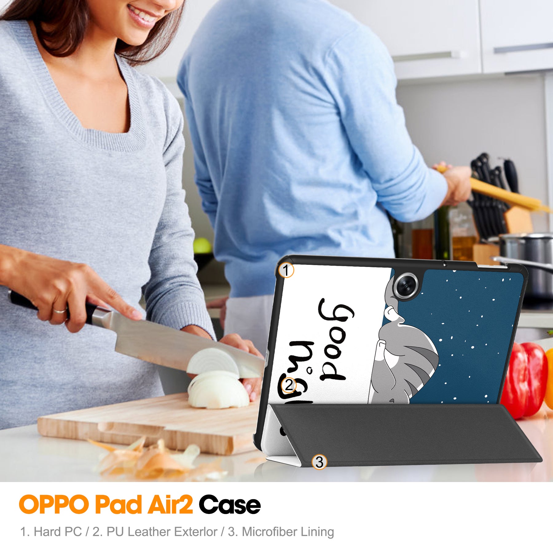 For Oppo Pad Air 2 Tablet Case Trifold Stand Pattern Printing Drop-proof Cover