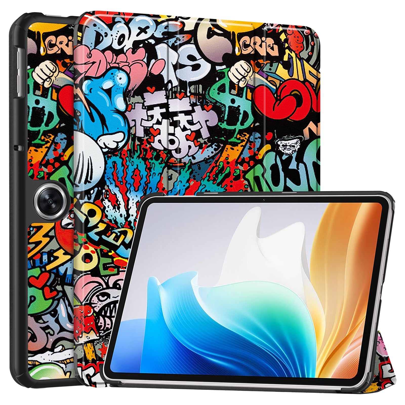 For Oppo Pad Air 2 Tablet Case Trifold Stand Pattern Printing Drop-proof Cover