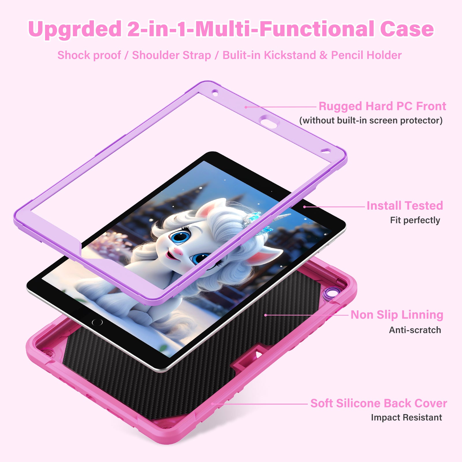 For iPad 10.2 (2021) / 10.2 (2019) / 10.2 (2020) Case Silicone+PC Drop-resistant Tablet Cover with Unicorn Kickstand
