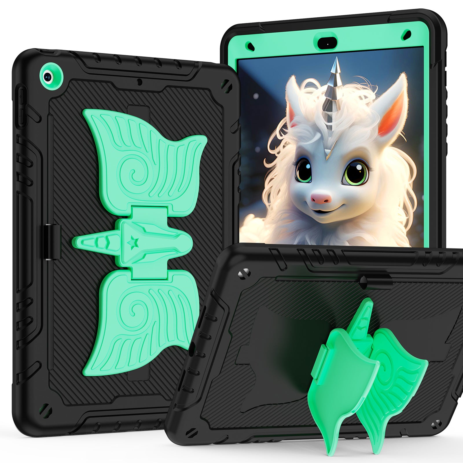 For iPad 10.2 (2021) / 10.2 (2019) / 10.2 (2020) Case Silicone+PC Drop-resistant Tablet Cover with Unicorn Kickstand