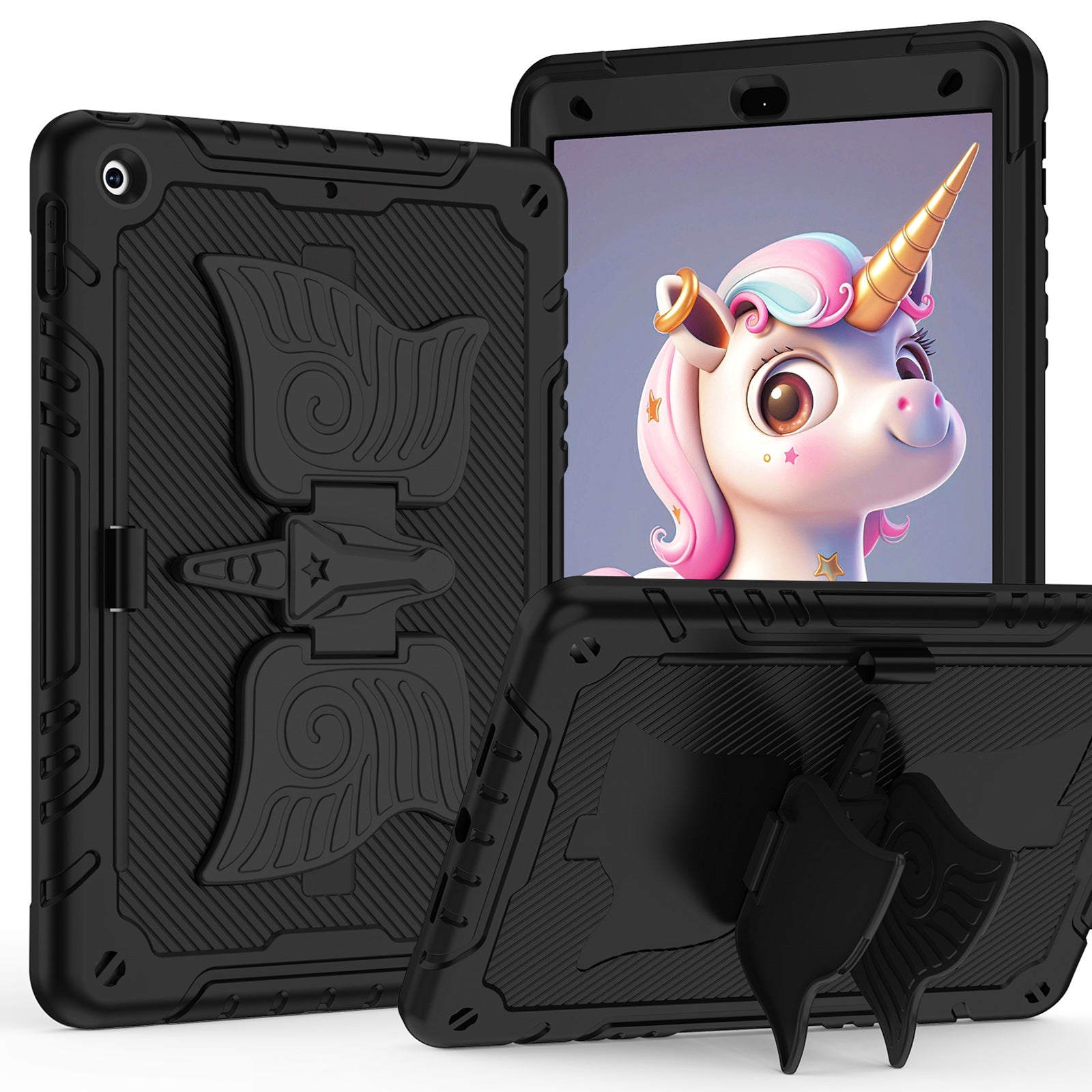 For iPad 10.2 (2021) / 10.2 (2019) / 10.2 (2020) Case Silicone+PC Drop-resistant Tablet Cover with Unicorn Kickstand