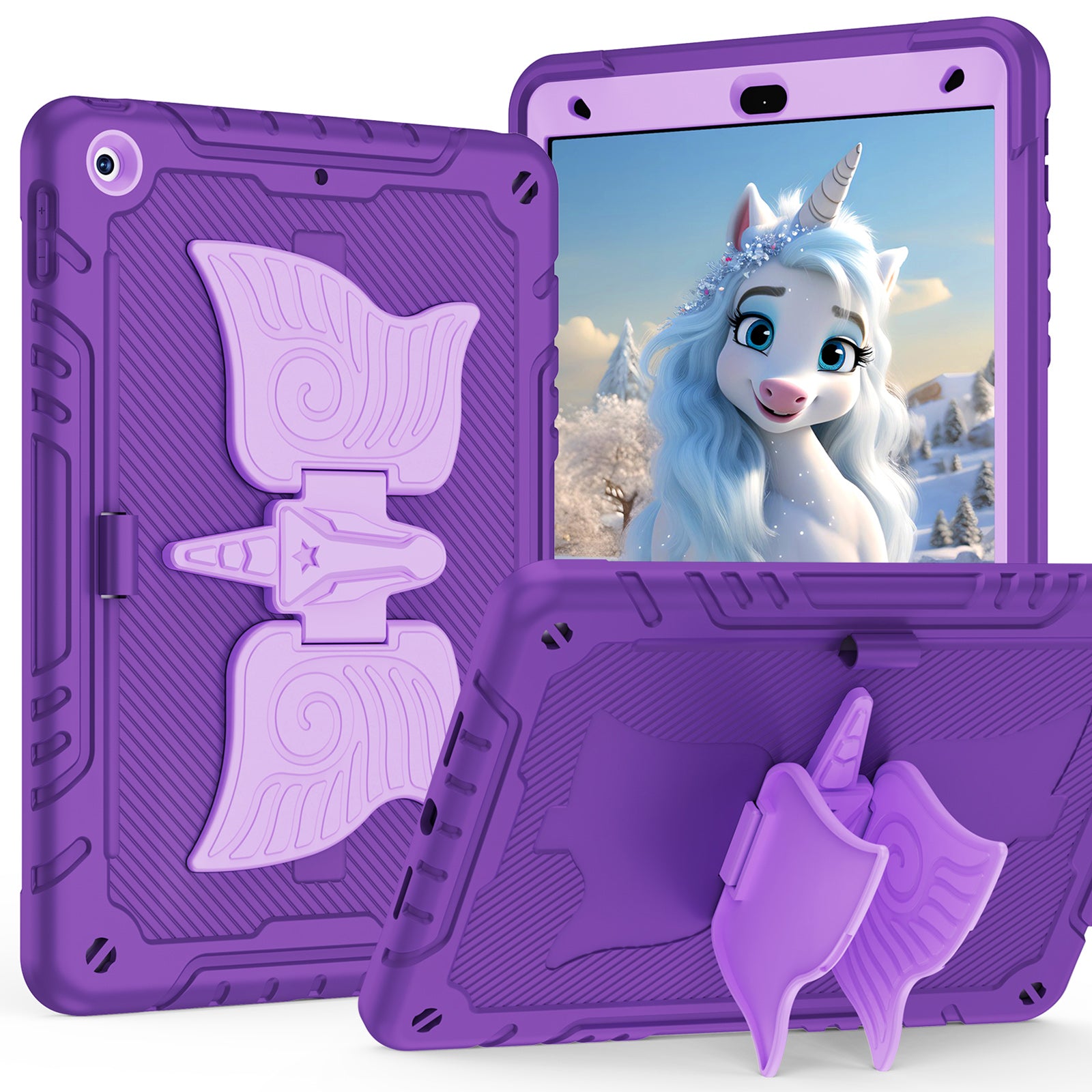 For iPad 10.2 (2021) / 10.2 (2019) / 10.2 (2020) Case Silicone+PC Drop-resistant Tablet Cover with Unicorn Kickstand