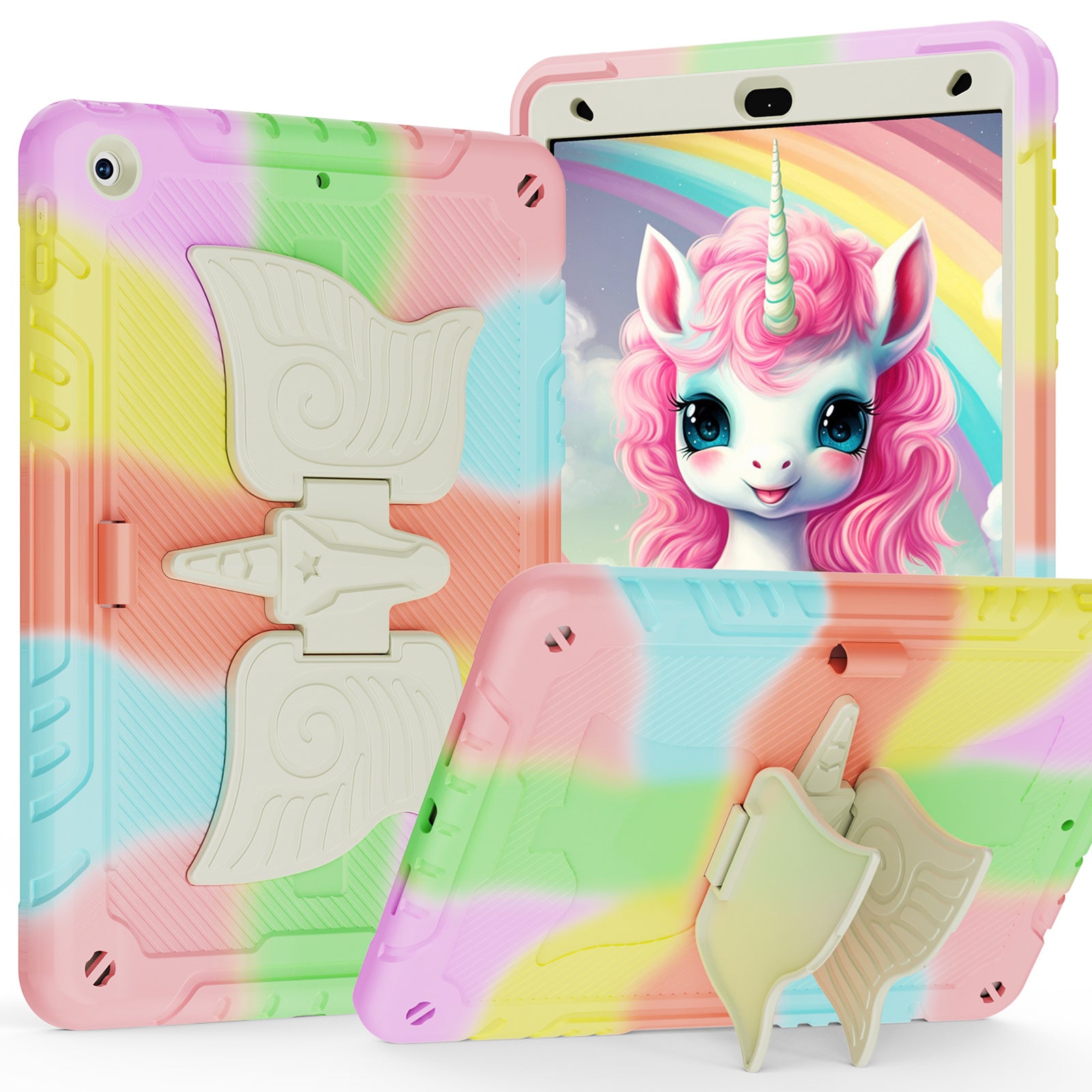 For iPad 10.2 (2021) / 10.2 (2019) / 10.2 (2020) Case Silicone+PC Drop-resistant Tablet Cover with Unicorn Kickstand