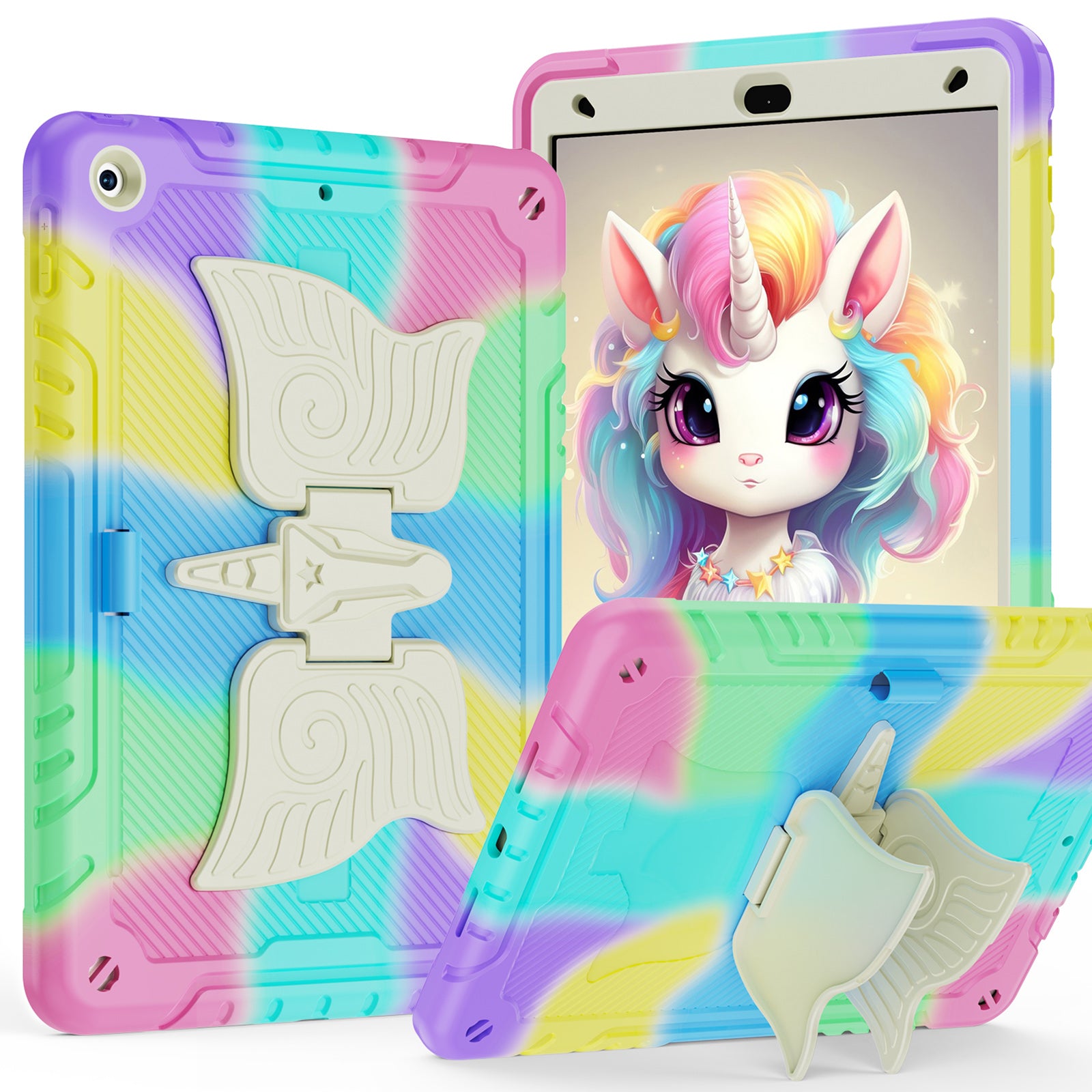 For iPad 10.2 (2021) / 10.2 (2019) / 10.2 (2020) Case Silicone+PC Drop-resistant Tablet Cover with Unicorn Kickstand