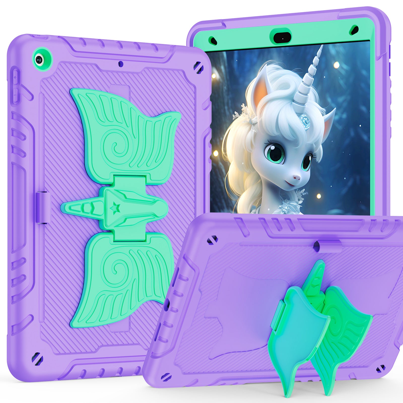 For iPad 10.2 (2021) / 10.2 (2019) / 10.2 (2020) Case Silicone+PC Drop-resistant Tablet Cover with Unicorn Kickstand