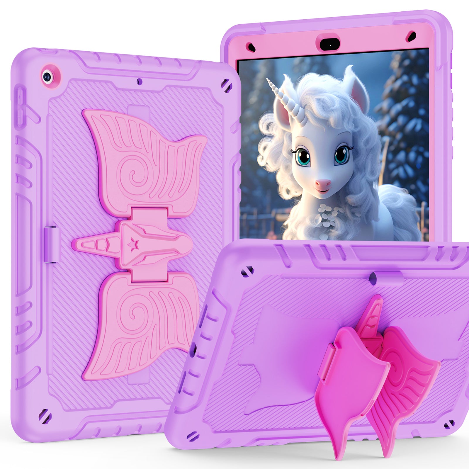 For iPad 10.2 (2021) / 10.2 (2019) / 10.2 (2020) Case Silicone+PC Drop-resistant Tablet Cover with Unicorn Kickstand