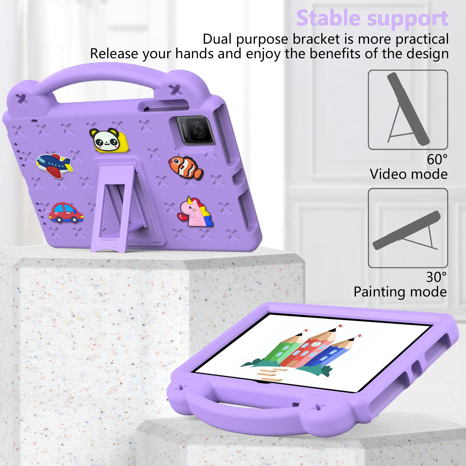 For TCL Tab 10 Gen 2 / T-Mobile REVVL Tab Case EVA Cute Patterns Tablet Cover with Kickstand and Handle