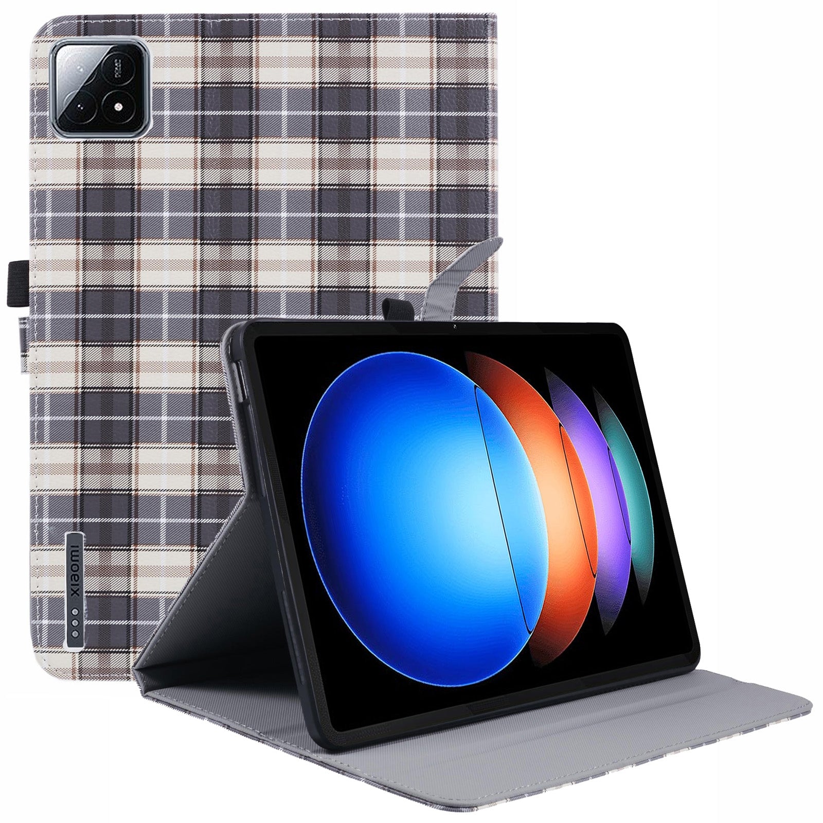 For Xiaomi Pad 6S Pro 12.4 Case Grid Pattern Stand PU Leather Tablet Cover