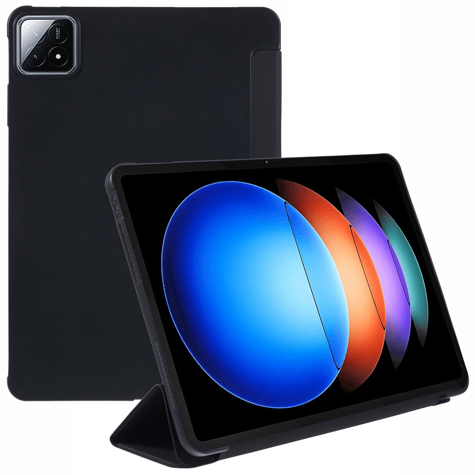 For Xiaomi Pad 6S Pro 12.4 Case Tri-fold Stand Shell PU Leather+Silicone Tablet Cover