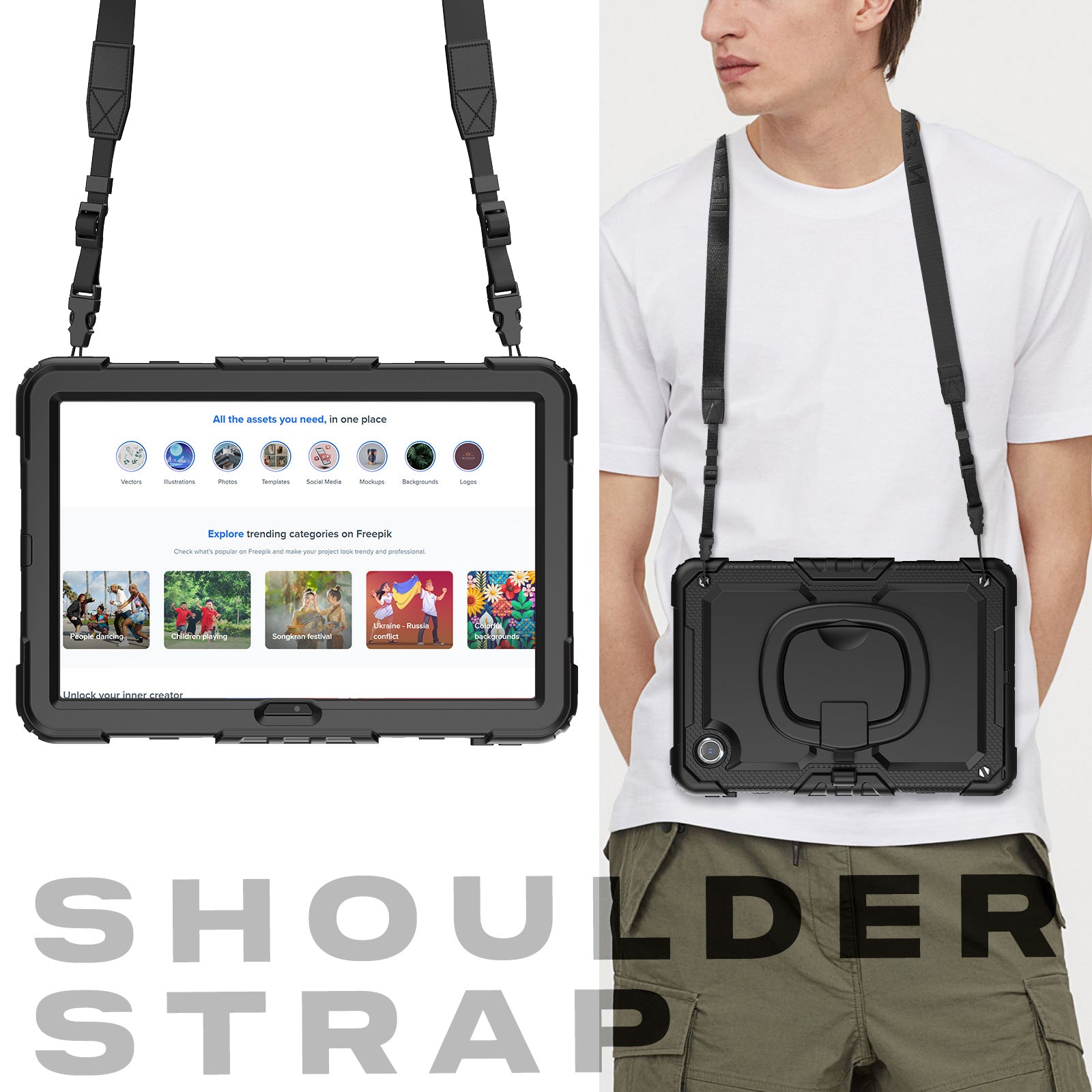 For Lenovo Tab M11 / Xiaoxin Pad 11 2024 TB-330FU / TB-331FC Case Kickstand PC+Silicone Tablet Cover with Strap