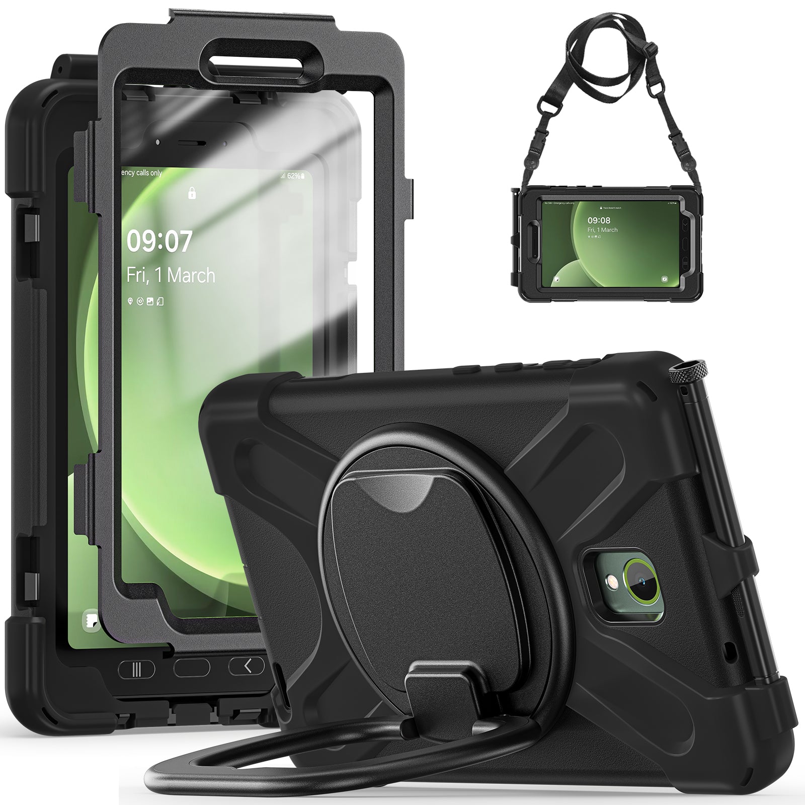 For Samsung Galaxy Tab Active5 SM-X300 Case Kickstand Rugged Tablet Cover with Shoulder Strap