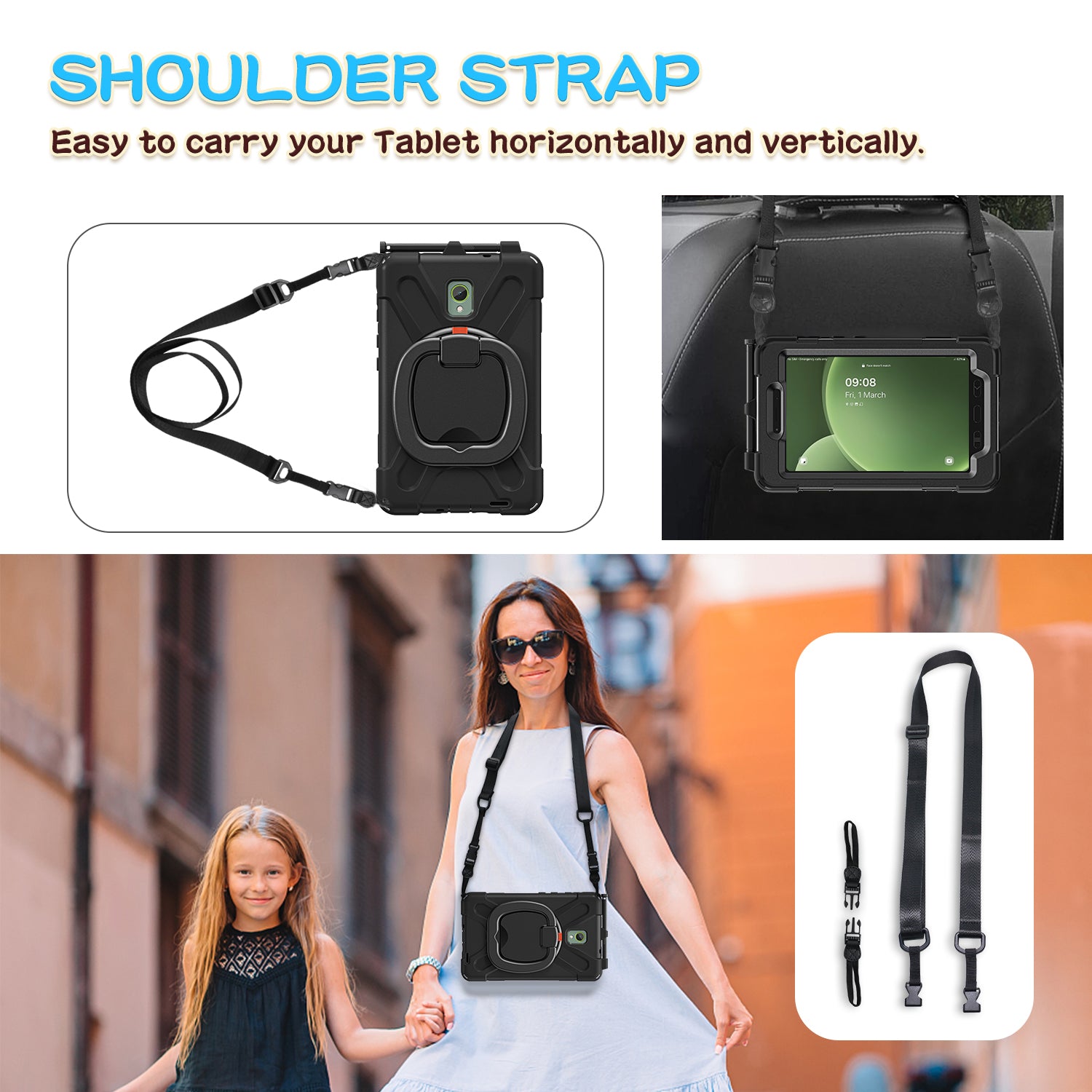 For Samsung Galaxy Tab Active5 SM-X300 Case Kickstand Rugged Tablet Cover with Shoulder Strap