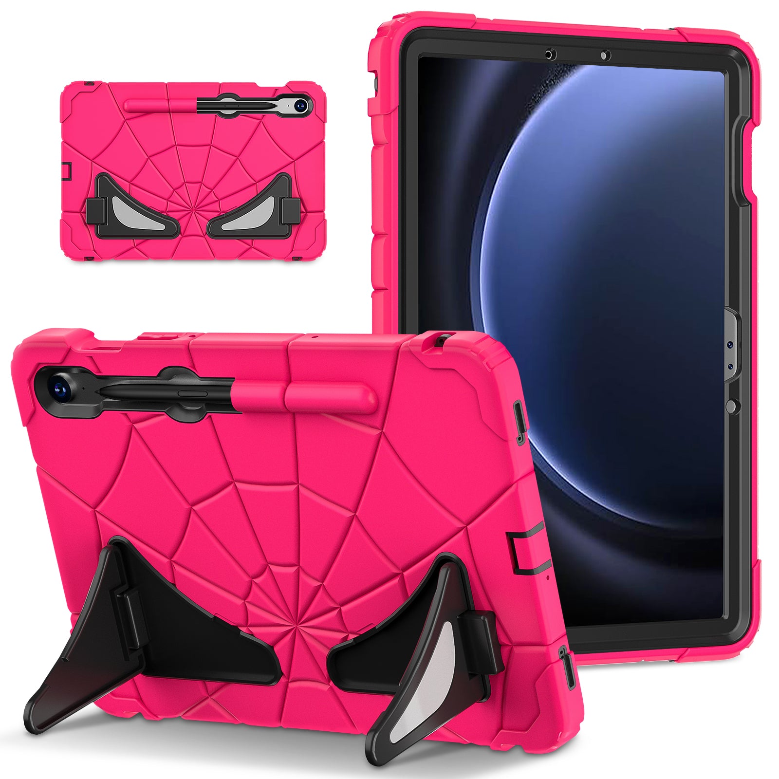 For Samsung Galaxy Tab S7 / S8 / S9 SM-X710 / S9 FE Case Spider Web Silicone+PC Rugged Protective Cover