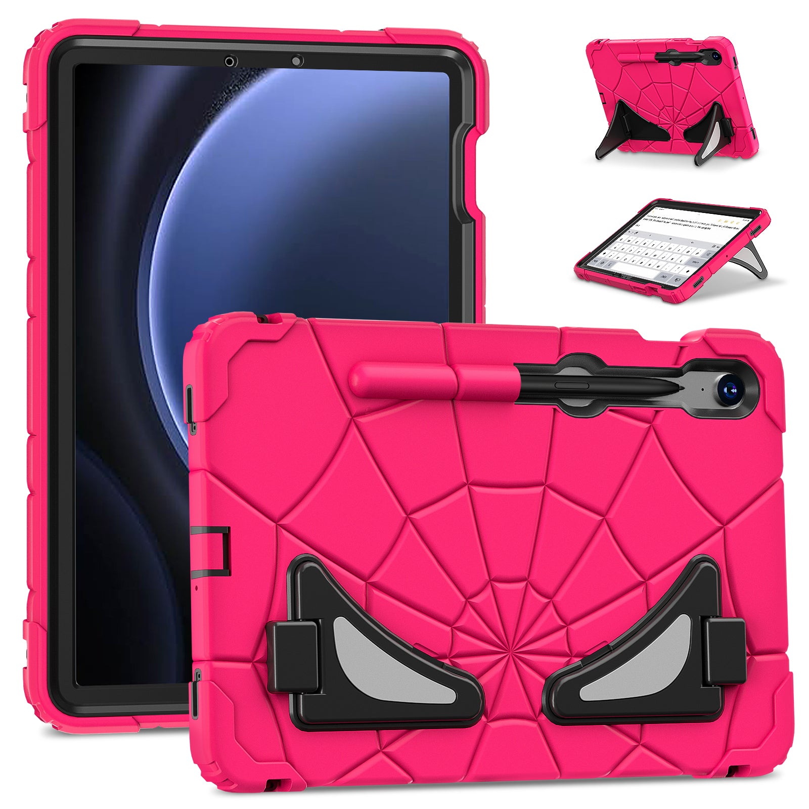 For Samsung Galaxy Tab S7 / S8 / S9 SM-X710 / S9 FE Case Spider Web Silicone+PC Rugged Protective Cover