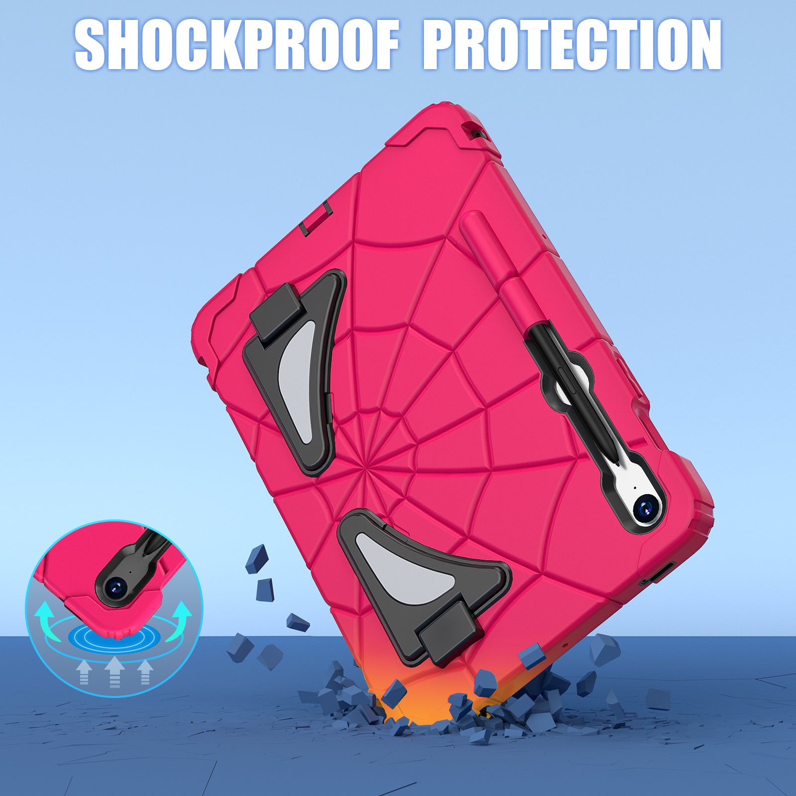 For Samsung Galaxy Tab S7 / S8 / S9 SM-X710 / S9 FE Case Spider Web Silicone+PC Rugged Protective Cover