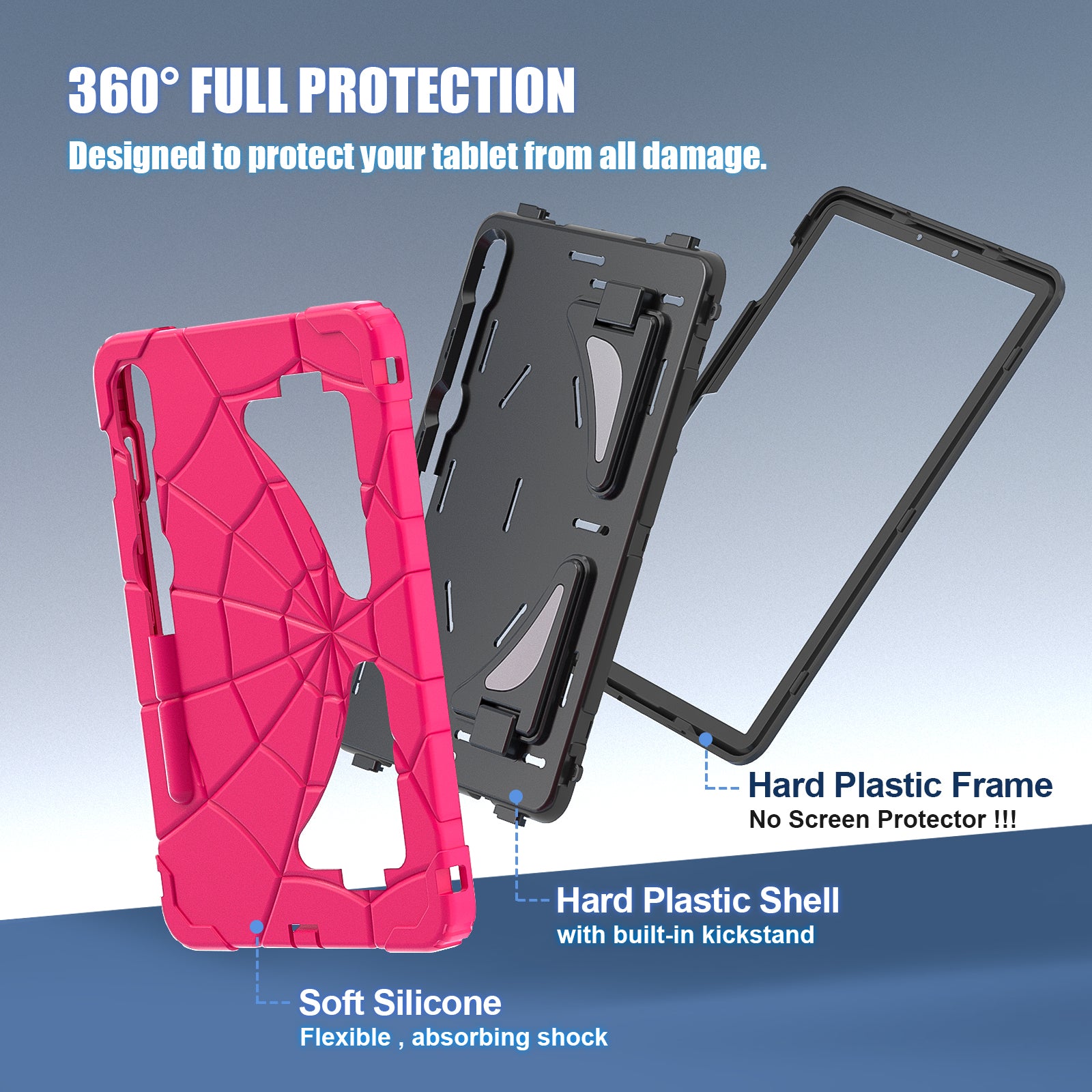 For Samsung Galaxy Tab S7 / S8 / S9 SM-X710 / S9 FE Case Spider Web Silicone+PC Rugged Protective Cover
