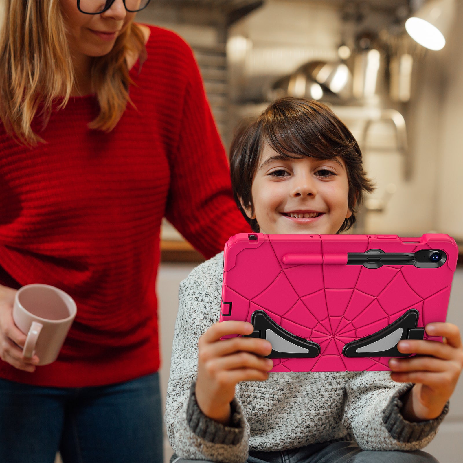 For Samsung Galaxy Tab S7 / S8 / S9 SM-X710 / S9 FE Case Spider Web Silicone+PC Rugged Protective Cover